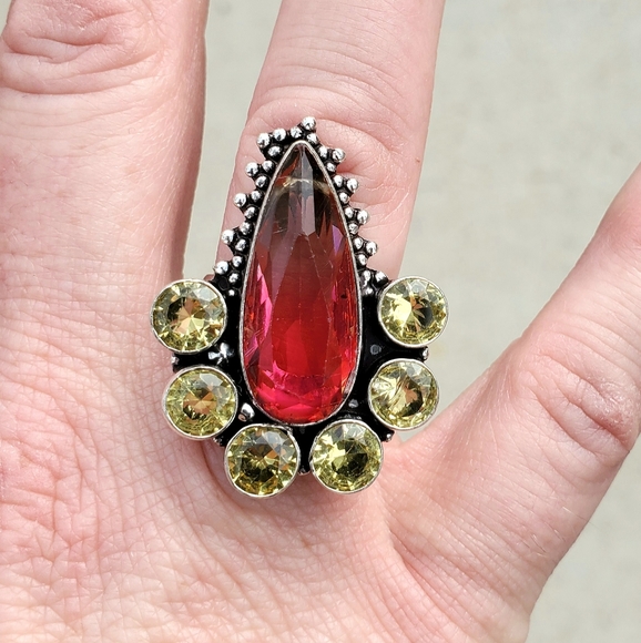 New Bi-Color Tourmaline & Citrine 925 Silver Ring. - Picture 10 of 14